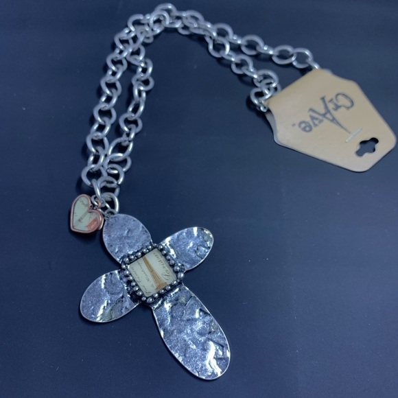 Crave Silver-Tone Paris Cross Necklace with Heart Charm - Picture 6 of 12